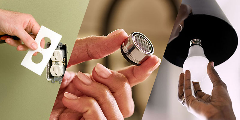 Various energy-saving products and solutions, featuring bright visuals and energy-saving options.